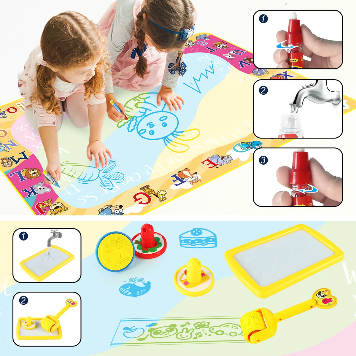 Water Doodle Drawing Mat Kids Painting Mat 70 X 100cm Reusable