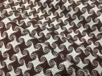 

Free ship 60% wool tweed fabric COFFEE and WHITE weaved CHECK 59" width by meter