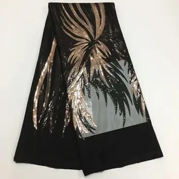 

2020 Latest African Tulle Lace 2018 French Net Sequins Lace Fabric For New Wedding Black Gold Embroidery African Lace Fabric