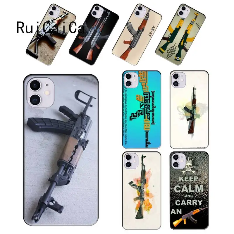 Мягкий черный чехол для телефона RuiCaiCa Guns AK47 iPhone 12 8 7 6 6S Plus X XS MAX 5 5S SE XR 11 pro