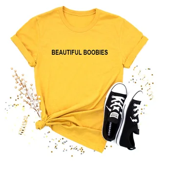 

Beautiful Boobies T-shirt Unisex Music Fans T Shirt Women Summer Cotton Short Sleeve O-neck Women's Tshirt Streetwear Tops