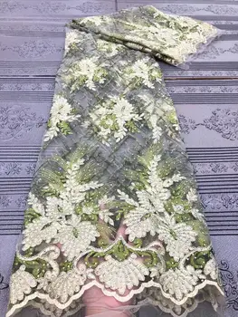 

African Net Voile Lace Fabric With Stones Nigeria Lace Fabric High Quality 2020 French Bead Lace Fabrics For Wedding Dress