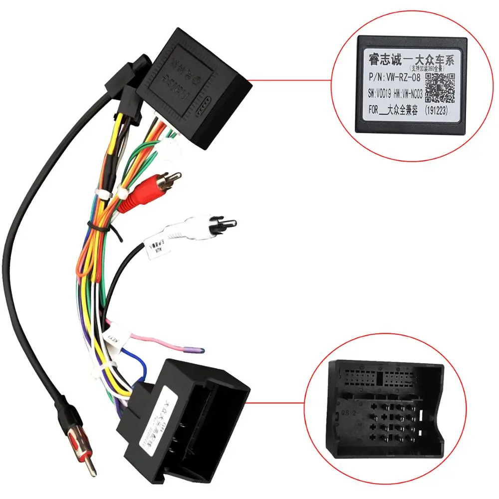 16 Pin Android Car Stereo Harness With Can-bus Decoder For Vw Rz-v.w08 -  Cables, Adapters & Sockets - AliExpress