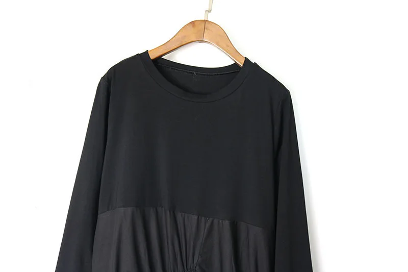 TVVOVVIN Woman Autumn O-Neck Long Sleeve Thin Fold Longuette Patchwork Long Sleeve Loose French dress ZX376