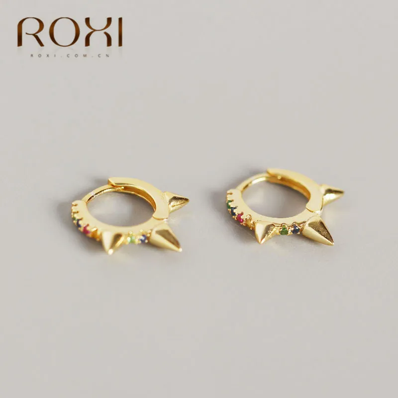Серьги-заклепки ROXI Rainbow в стиле панк, крошечные циркониевые серьги-гвоздики, круглые серьги-гвоздики для женщин, серьги из стерлингового серебра 925 пробы, корейские ювелирные изделия