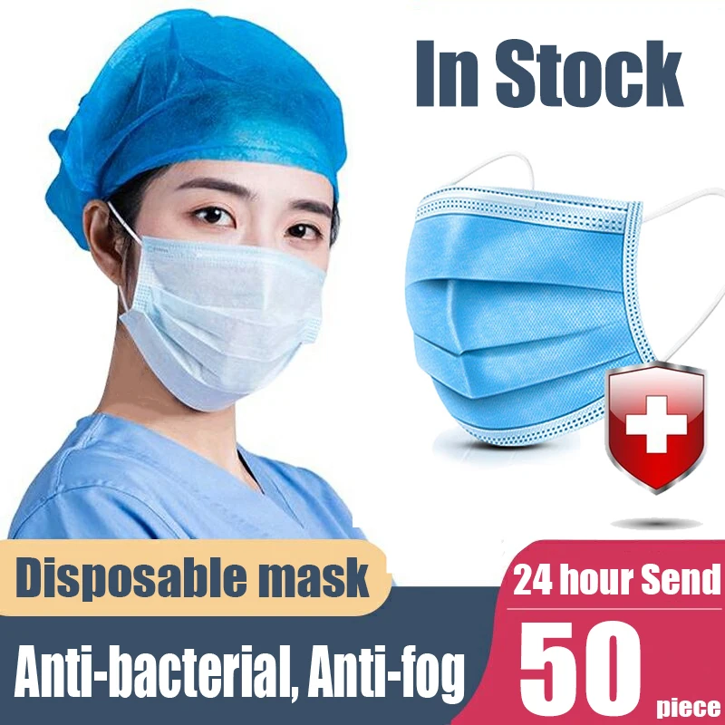 

100Pcs 3-Ply Disposable Mask Anti-dust Safe & Breathable Masks Earloops Anti Fog & Haze Face Mouth Masks Respirator Dropshipping