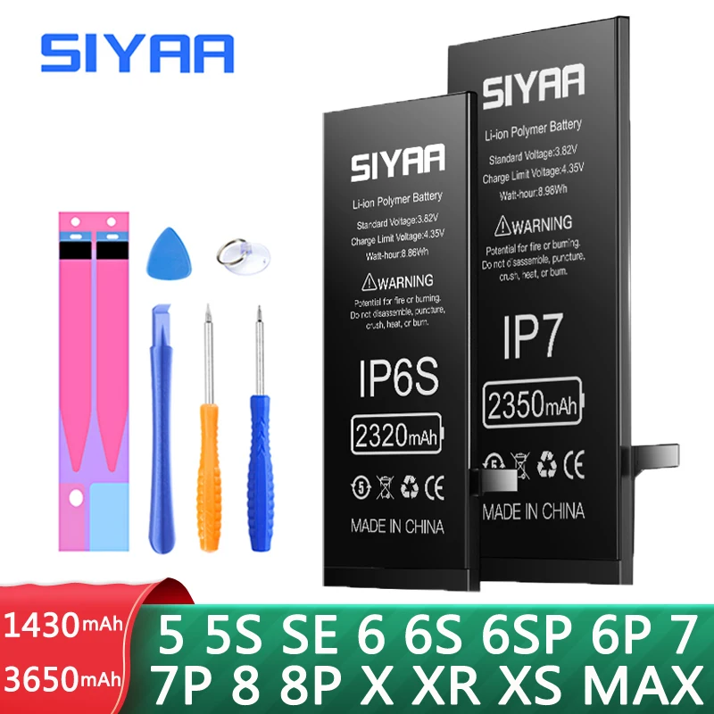 SIYAA-Batería de repuesto para móvil, herramientas gratuitas de reemplazo para iPhone 6 6S 7 8 Plus 5S 5 5C X SE XR XS MAX 6Plus 7Plus 8 Plus 4 4S
