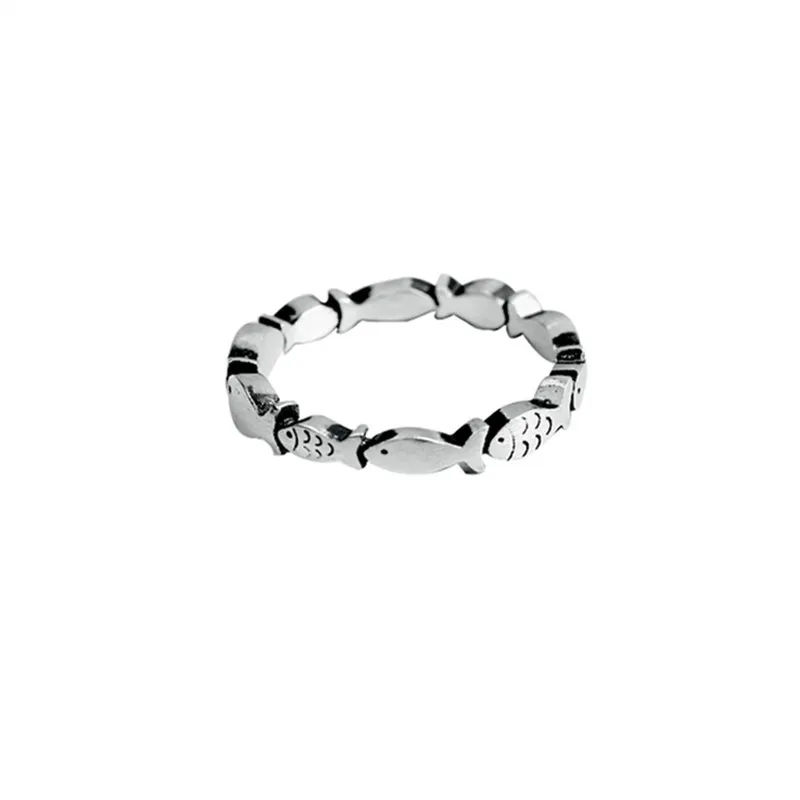 925 пробы Серебряное модное ретро кольцо с маленькой рыбкой, кольцо с указательным пальцем, тайское серебрянное кольцо, ювелирные изделия для женщин, вечерние, подарок