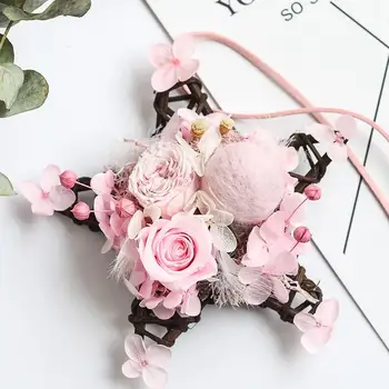 

1PCS Creative Car Pendant Five Star Rattan Garland Artificial Rose Flower Car Hanging Ornaments Valentine's Day Festival Gift