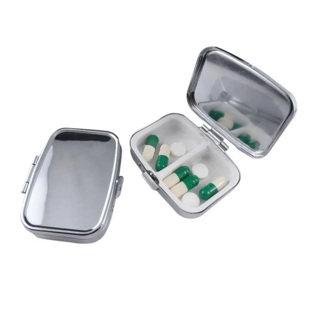 Портативный Серебряный металлический прямоугольный круглый контейнер для таблеток, держатель для лекарств, таблеток, капсул, контейнер для хранения, для путешествий - Цвет: Rectangle