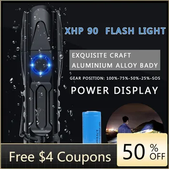 

[BEST DEAL]powerful Flashlight 1000 Meters XHP90 LED Flashlight Zoomable USB Rechargeable 26650 Flashlight Torch 5 Modes#4