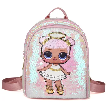 

LOL Surprise Dolls Korean Fashion PU School Backpacks for Girls Wild Sequins Double-sided Large Capacity Lol Student Bag