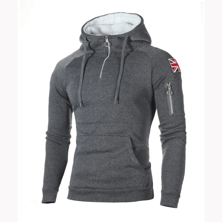 

Outing Clothing Hooded Jumpers Raglan Sleeve Mens Hoodie Sweatshirts Casual Sportswear Jacket Coat Half Zipper UK Flag Pullover