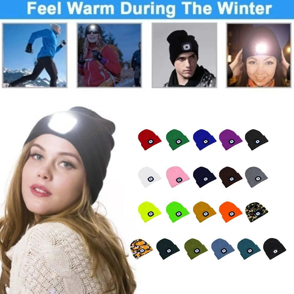 LED Light Hat USB Rechargeable Flashlight Cap LED Beanies Knit Hat Warm Flashlight Hat Hunting,Camping,Jogging,Fishing Cycling