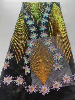 

African Lace With Sequins Embroidery Lace Fabric High Quality Sequins French Tulle Lace Fabrics For Wedding Party CDA2