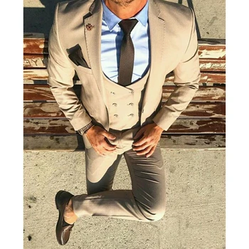 

Custom Made Beige Double Breasted Casual Men Suit Slim Fit 3 Pieces Groom Tuxedos Prom/Party Suits Men Blazer (Jacket+Pant+Vest)