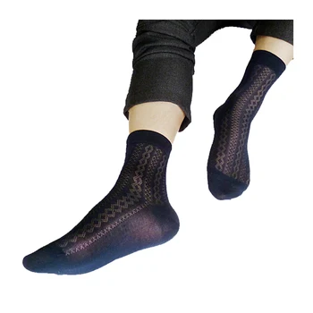 

High Quality Men Business Nylon Silk Socks Sexy Jacquard Sheer Softy Socks Dress Suit Navy Black