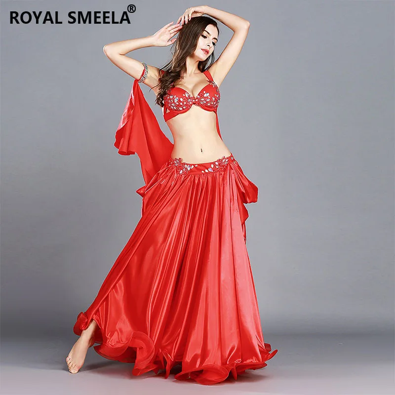 Cena Profesjonalne stroje do tańca brzucha damskie elegancja orientalny zestaw do tańca Bellydance Top biustonosz długi spódnica garnitur stroje dla kobiet i dziewcząt