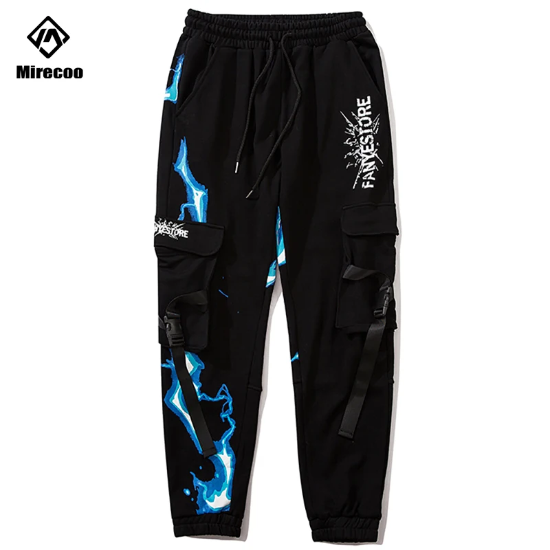 

Lightning Print Cargo Pants Men Punk Harem Joggers Sweatpants Pocket Trousers Men Pants Drawstring Harajuku Hip Hop Street wear