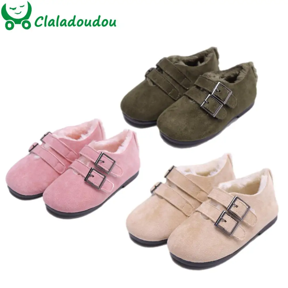 Claladoudou/14-16 см; зимняя обувь для девочек; цвет зеленый, розовый, бежевый; обувь на плоской подошве для маленьких девочек; Теплая Бархатная обувь для маленьких девочек; обувь принцессы; От 1 до 3 лет