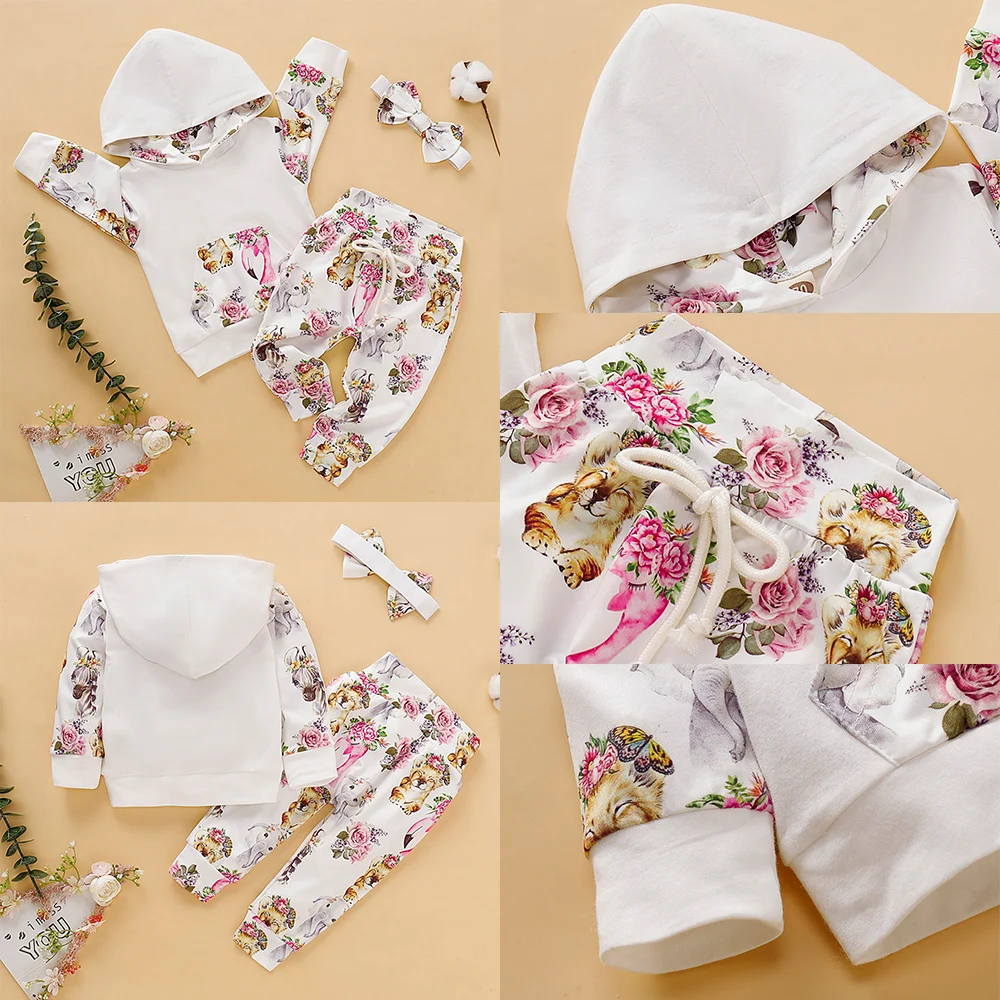 Г., осенне-зимний комплект одежды с цветочным рисунком для маленьких девочек, хлопковая толстовка с длинными рукавами+ штаны, комплект одежды для новорожденных девочек, милый костюм, D20