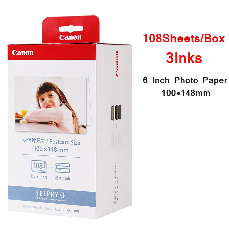 KP-108IN 100*148 мм фотобумаги и чернильный картридж для Canon Selphy Серии CP фотопринтер CP800 CP910 CP1200 CP1300 принтер
