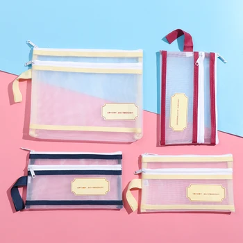 

A4/A5/A6 Zipper Notebook Bag Transparent Nylon Mesh Document File Double Pocket Pencil Case Office Stationery Storage box