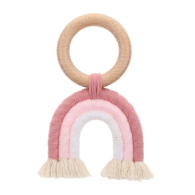 Teething Ring Rainbow Wooden Boho Baby Teether Stroller Toys Shower Gift D7YD