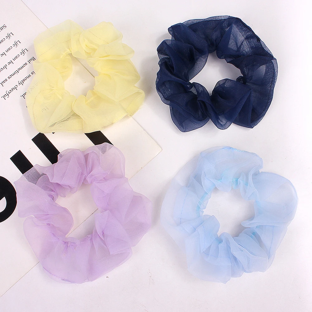 

New Solid Chiffon Elastic Hair Bands Mesh Chiffon Thin Scrunchie Transparent Cloth Elastic Hair Rope Hair Tie Elegant Headwear