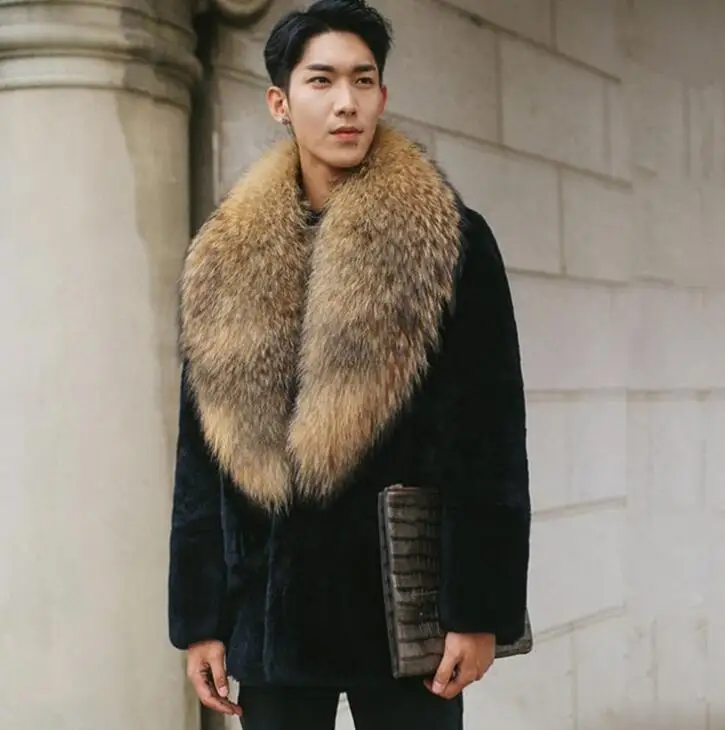 Осенняя кожаная куртка из искусственного меха норки, мужская куртка с большим воротником, зимнее утепленное меховое кожаное пальто, мужские свободные куртки, jaqueta de couro B117