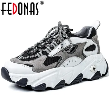 

FEDONAS Lace Up 2020 Spring Summer Women Sneakers New Genuine Leather Mixed Colors Shoes Office Lady Working Sport Shoes Woman