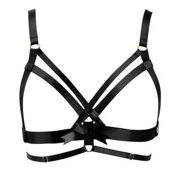 

Fashion Body Harness Top Bra Black Bow Punk Sexy Lingerie Cage Belt Women Harness Plus Size Party Rave Festival Bustier Adjust