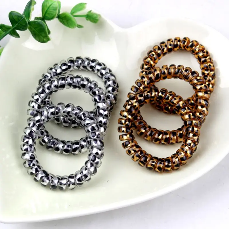 

Women Girls Colorful Leopard Pattern Spiral Hair Ties Rope Telephone Wire Plastic No Crease Coil Glitter Ponytail Scrunchies