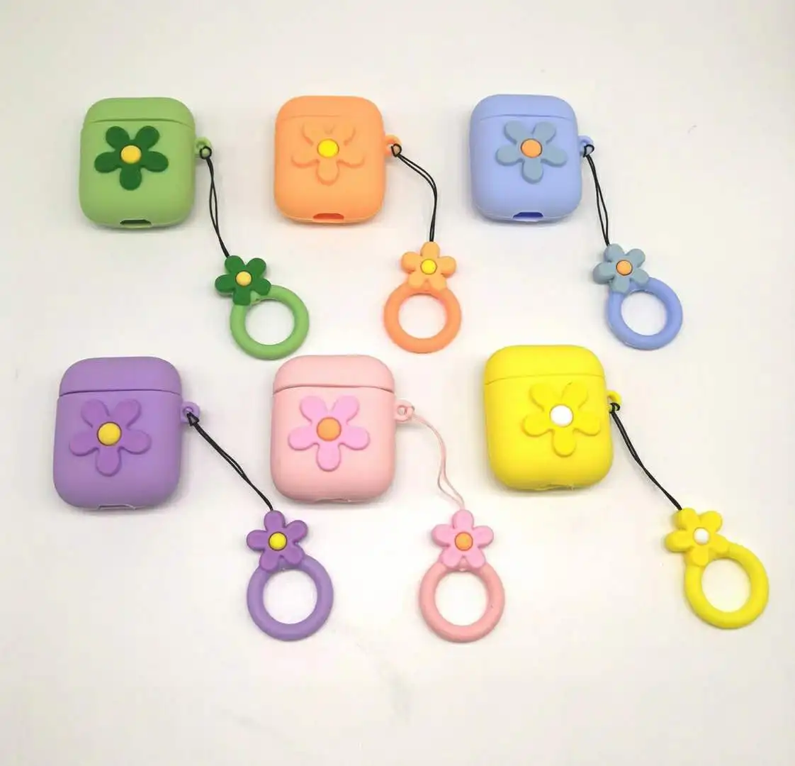 

Cute cartoon flower soft silicone wireless bluetooth headset case, suitable for Apple AirPods 1 2 charging case, with ring