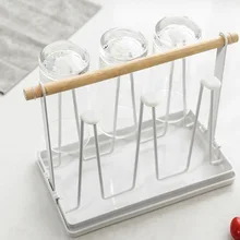 Горячая перевернутая подставка для подстаканника металлическая подставка для слива воды стеклянная вешалка с деревянной ручкой TI99