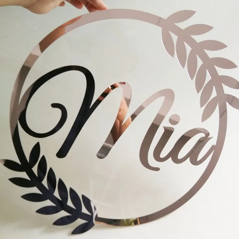 Custom Door Sign Name Personalized Mirror Rose Gold Wedding Name Sign Baby Shower Signature Party Room Decor Laser Cut
