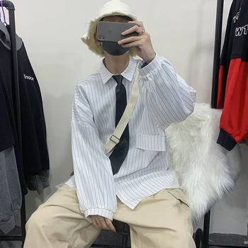 

Send Necktie 2019 Autumn Men's Clothing Stripe Long Sleeve Hawaiian Shirt French Cuff Mens Fashion Shirts Camisa Masculina