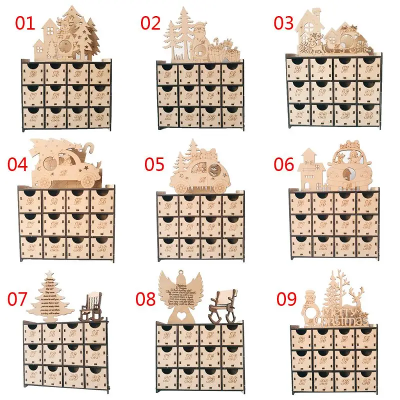 Рождественский деревянный обратный отсчет Адвент календарь коробка DIY 24 ящика конфеты подарочные коробки E65B