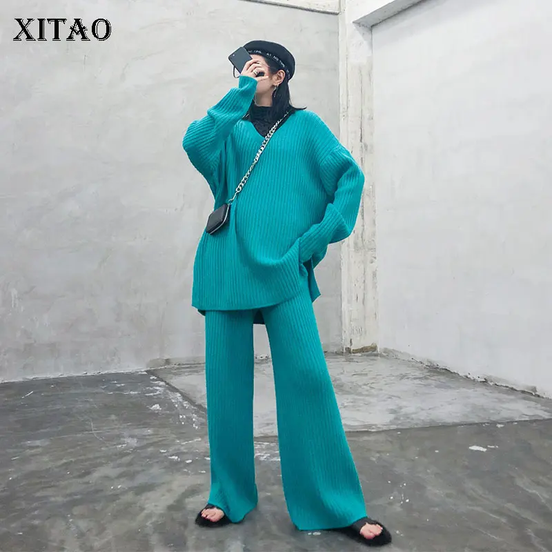 Комплект из 2 предметов XITAO свободные вязаные штаны с эластичной резинкой на