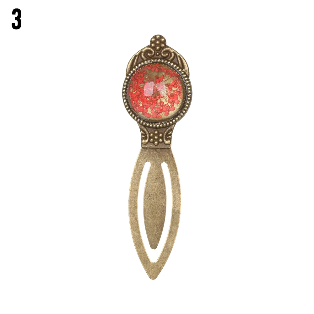 1PC Retro Metal Bookmark Ruler Colorful Dried Flower Silver Metal Ruler Flower Bookmarks Book Page Marker School Office Supplies - Цвет: 3