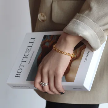 

925 Sterling Silver Chain Charm Bracelets for Women Geometric Handmade Punk Bangles Anklets Statement Friendship Jewelry Gifts