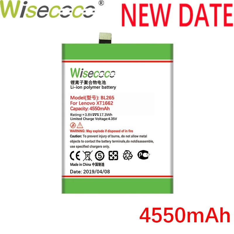 

Wisecoco BL265 BL 265 4550mAh 3.85V Built-in Battery For Lenovo XT1662 For MOTO M XT1662 XT1663 Phone Battery Replacement
