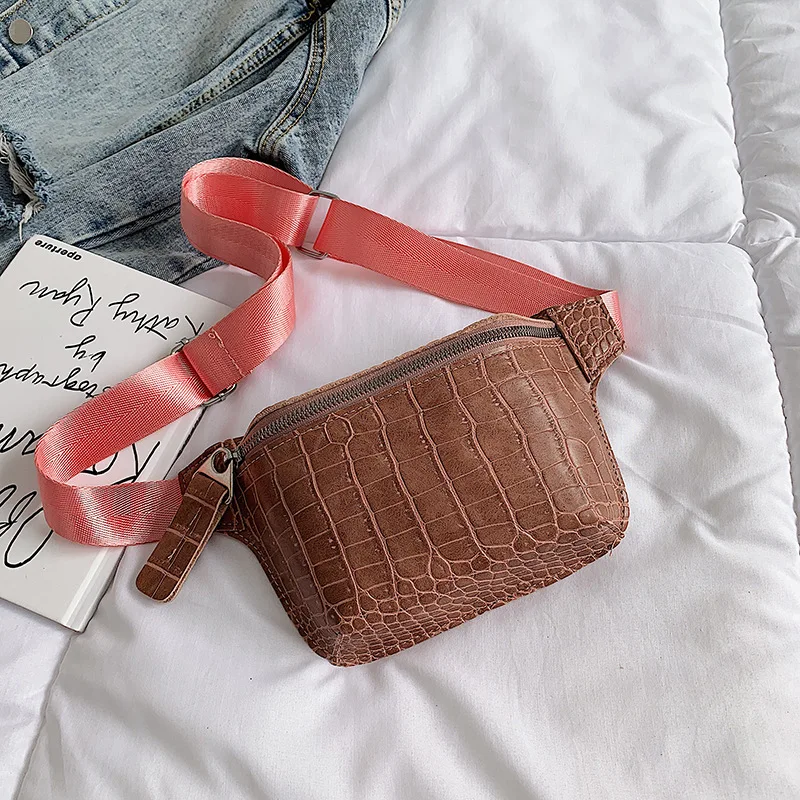 Повседневная поясная сумка для женщин из кожи аллигатора поясная сумка для телефона нагрудная сумка женская широкий ремень сумка женская сумка через плечо с клапаном - Цвет: Pink