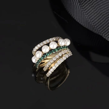 

Women Pearl Clip Earring Yellow Gold Paved AAA Zircon Multi Circle Hollow High Grade Sense Ear Clip Stud Wedding Jewelry