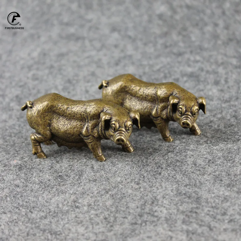 New Chinese Classical Bronze Tea Pet Desktop Small Animals Zodiac Sow Pig Solid Copper Figurines Miniatures Zen Ornament Decor | Дом и сад