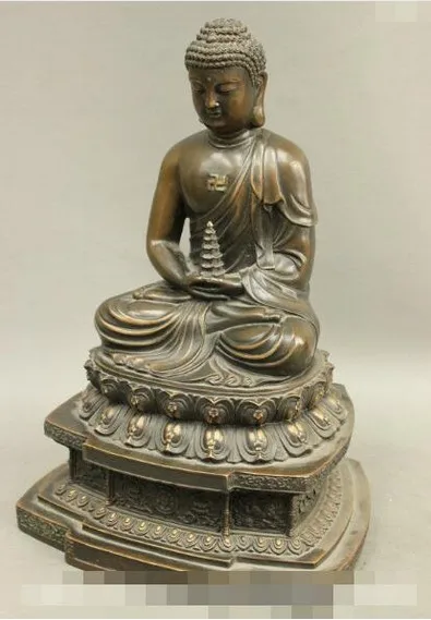 YM 321 11 китайские, из чистой бронзы Шакьямуни Tathagat долголетие Будды статуя ступа