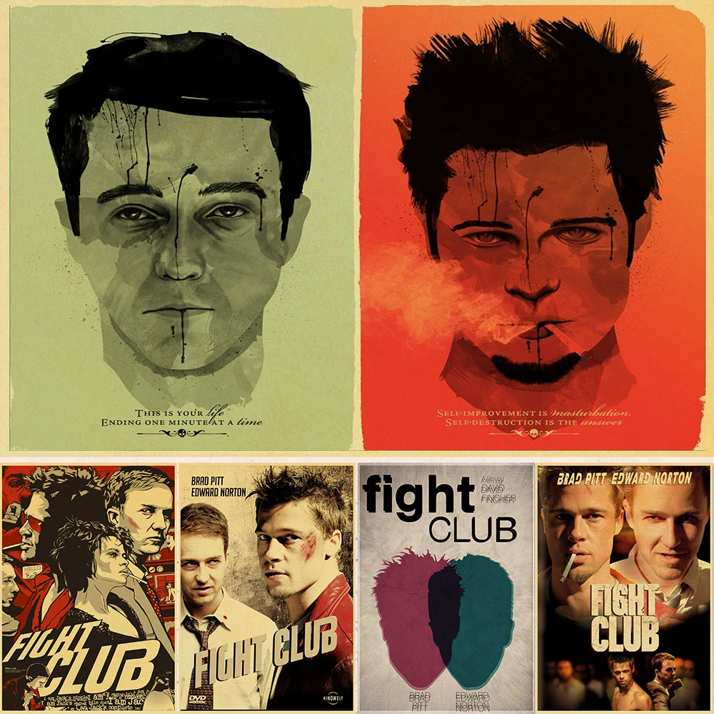 Fight Club Starring Brad Pitt Vintage Kraft Paper Poster Classic Action  Movie Sticker For Bar Home Wall Personalized Decorative - Wall Stickers -  AliExpress