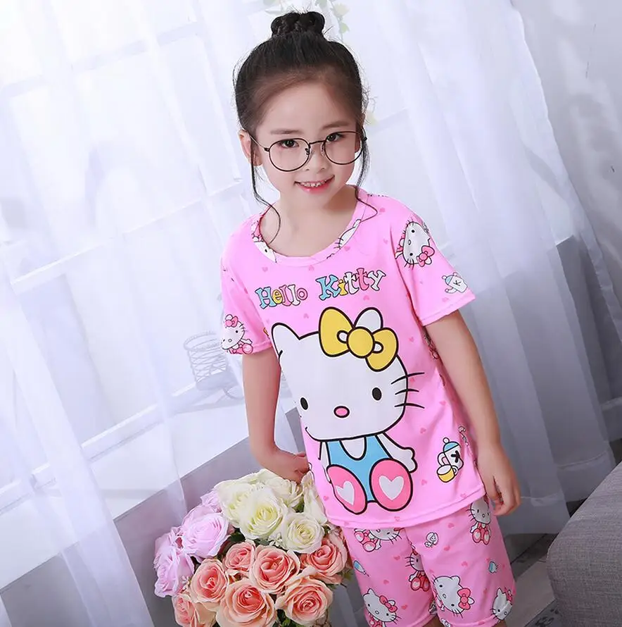 Пижамы для девочек, летняя Детская домашняя одежда милая одежда для сна с короткими рукавами и рисунком для мальчиков подарок на день детей, стиль года - Цвет: style 27