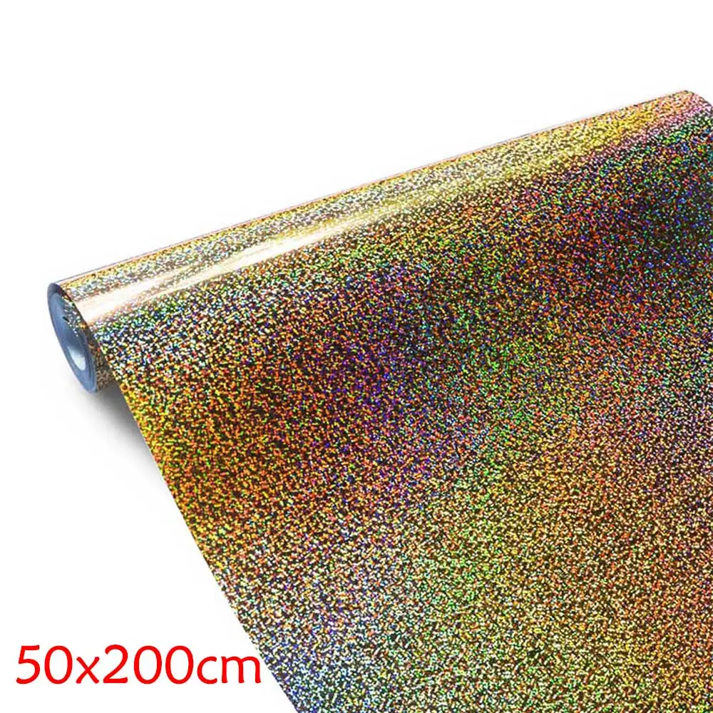 50x200cm vinyl Голографическая теплопередача винил блеск HTV для одежды железа на виниловой легкой резки и сорняков пленки моющиеся сверкающие золото на Garmen - Цвет: 50x200cm vinyl