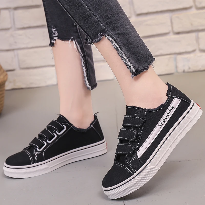 

Spring/Autumn New Style Easy-matching Lazy Hook&Loop Shoes Women Canvas Off White Board Shoes Korean Solid Sewing Students Shoes